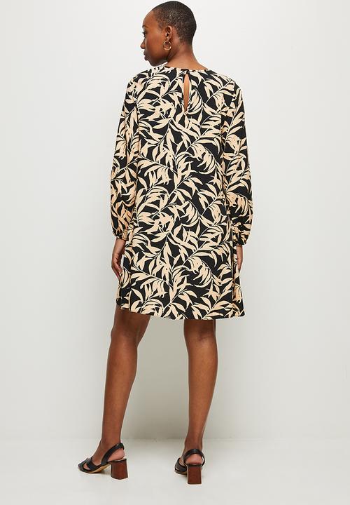 MILLA - Mini smock dress - black & beige 