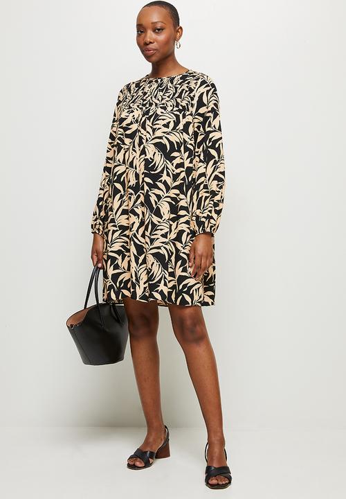 MILLA - Mini smock dress - black & beige 