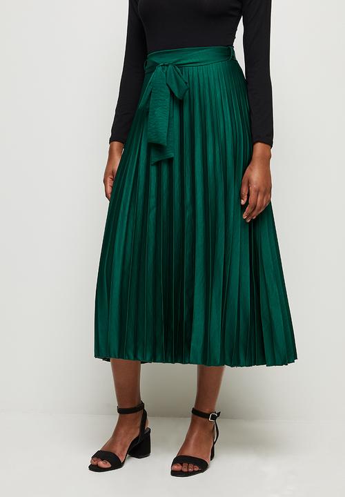 MILLA - Pleated skirt with ties - emerald