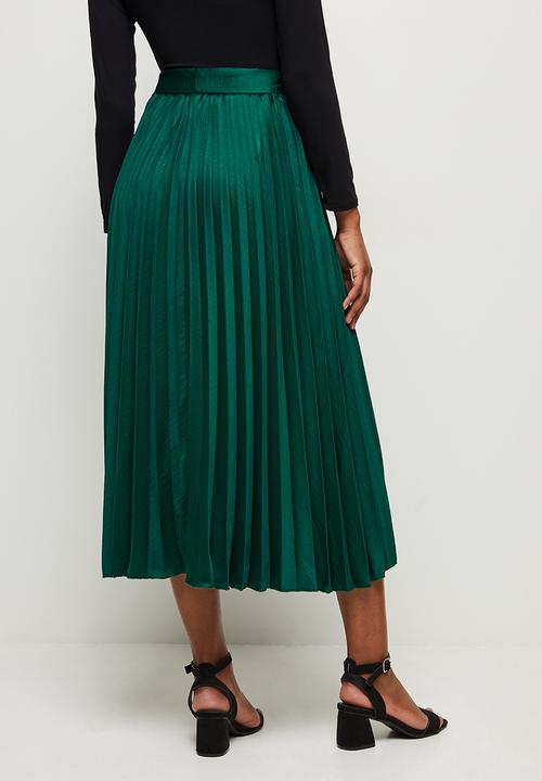 MILLA - Pleated skirt with ties - emerald