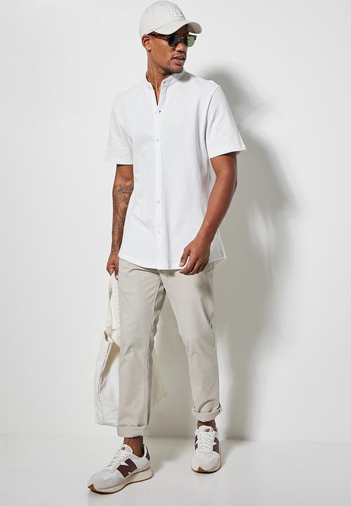 Superbalist - Pique knit mandarin shirt - white