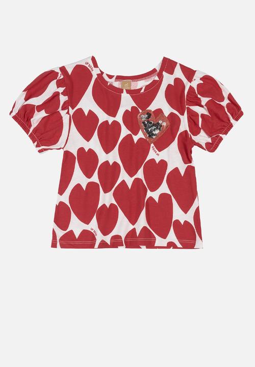 UP Baby - Heart tee & shorts set - red & grey 
