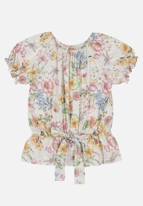 UP Baby - Floral blouse & shorts set - white & yellow