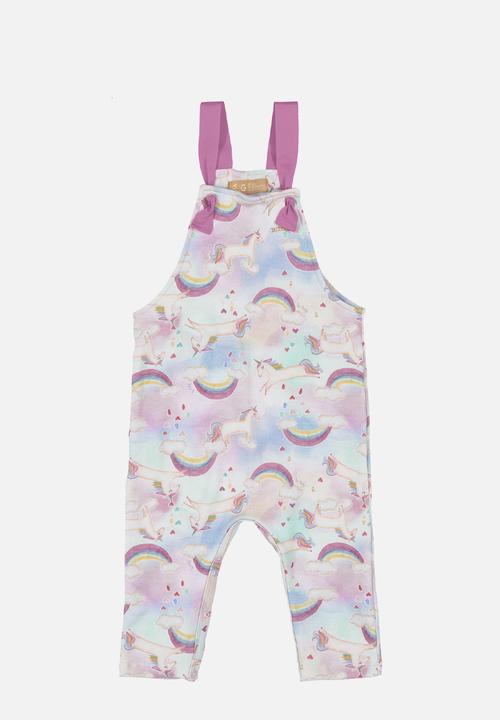 UP Baby - Rainbow dungaree & tee set - pink & blue 
