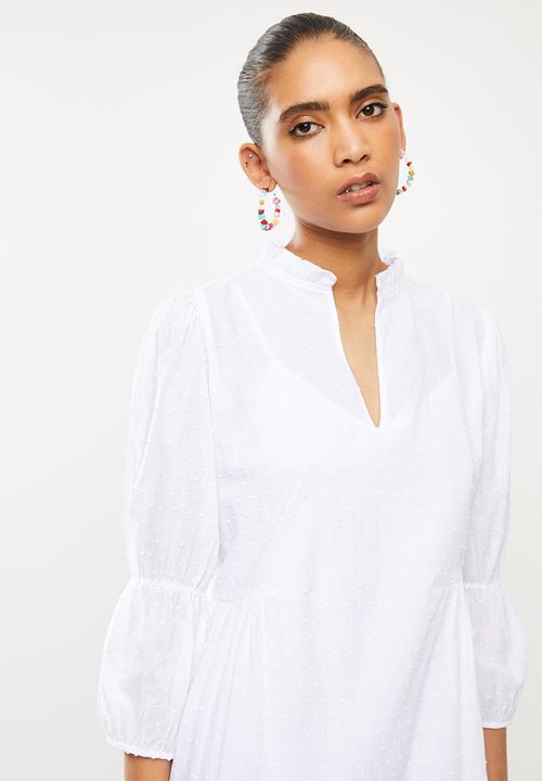 Blake -  Dobby cotton tiered mini dress - white