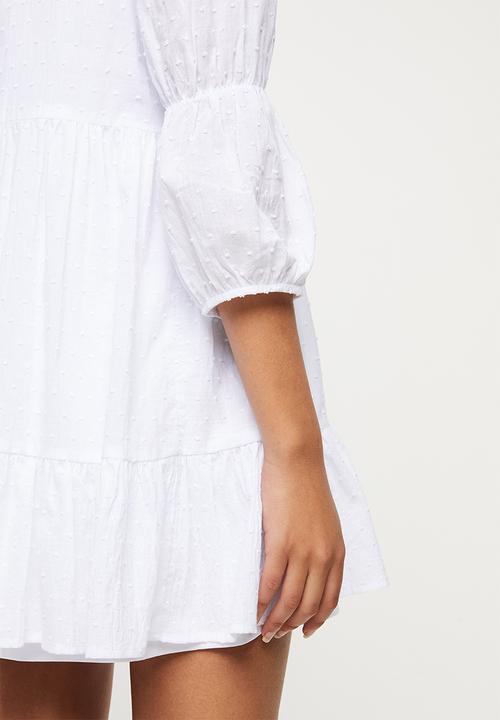 Blake -  Dobby cotton tiered mini dress - white