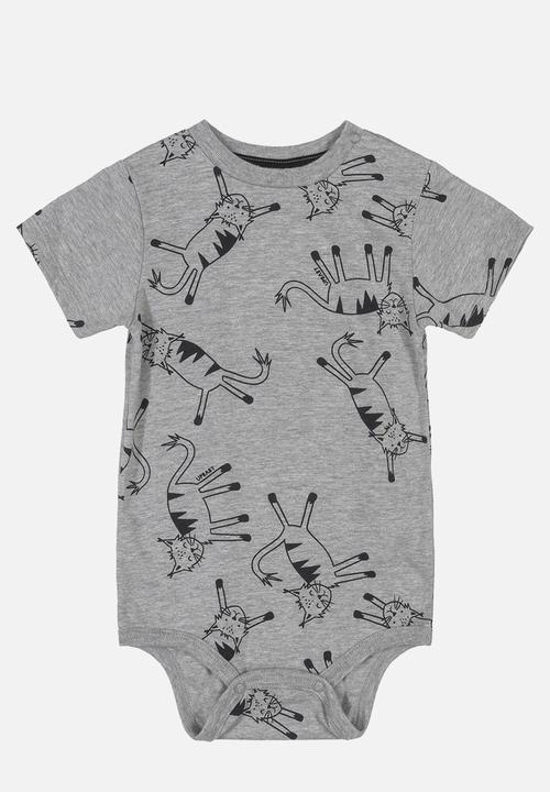 UP Baby - Cat babygrow,shorts & bib set - grey