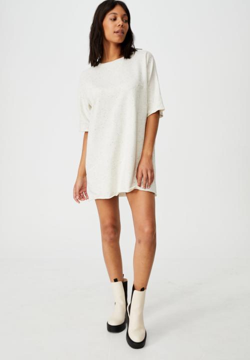 Cotton On - The easy short sleeve crew mini dress - chalk white & black nep