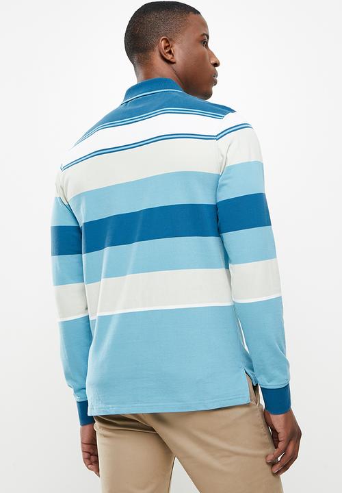 POLO - Costa long sleeve stripe golfer - blue