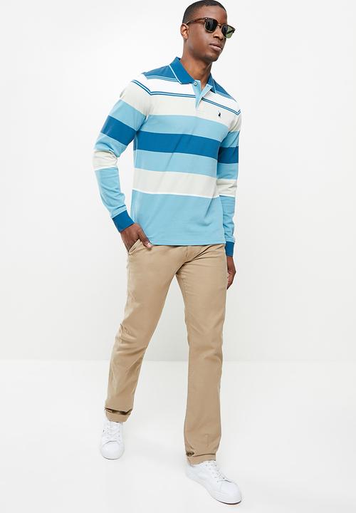 POLO - Costa long sleeve stripe golfer - blue
