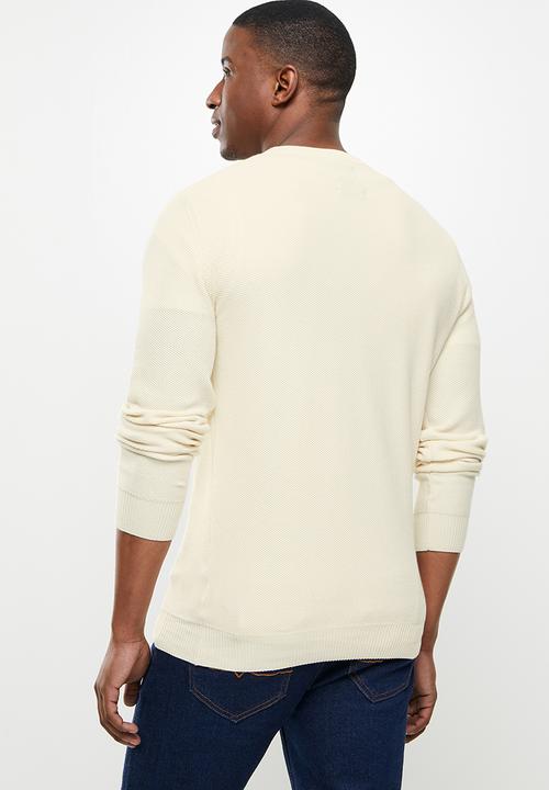 POLO - Roman pique long sleeve knit - ecru
