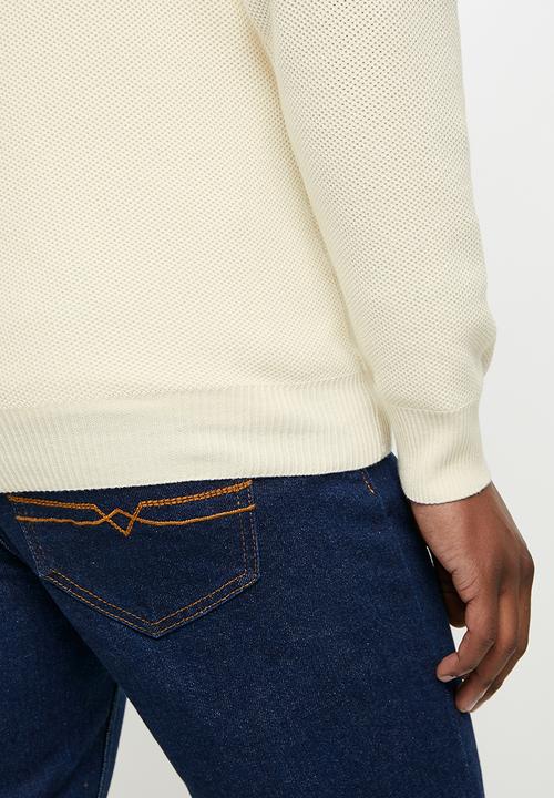POLO - Roman pique long sleeve knit - ecru