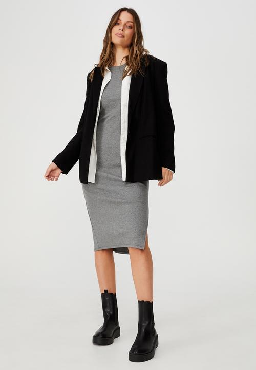 Cotton On - Essential split short sleeve midi dress - charcoal marle