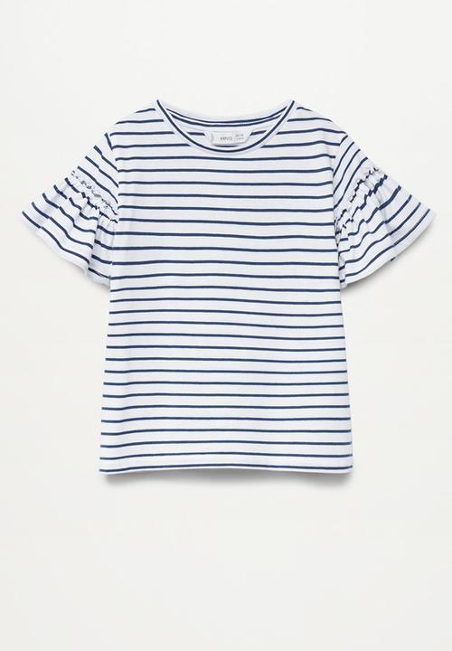 MANGO - T-shirt bande - white & navy 