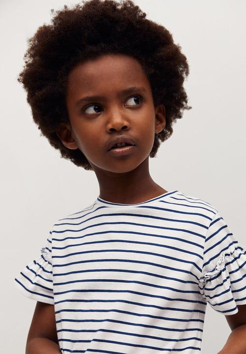 MANGO - T-shirt bande - white & navy 
