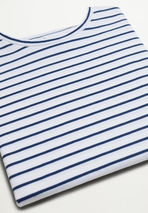 MANGO - T-shirt bande - white & navy 