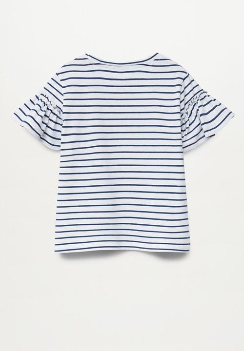 MANGO - T-shirt bande - white & navy 