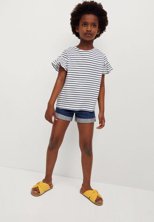 MANGO - T-shirt bande - white & navy 