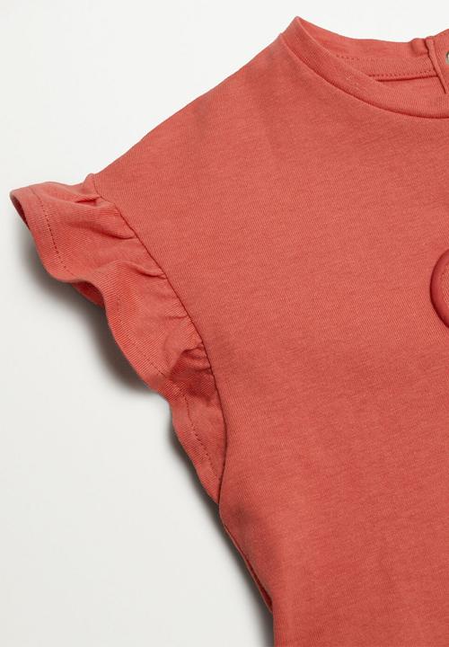 MANGO - Ruffled printed t-shirt boleta - red