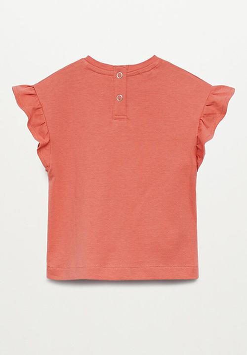 MANGO - Ruffled printed t-shirt boleta - red
