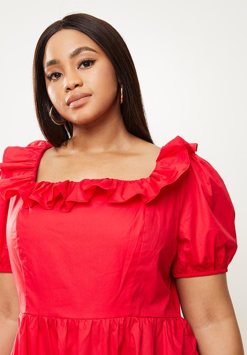 Glamorous - Plus front frill open back dress - red