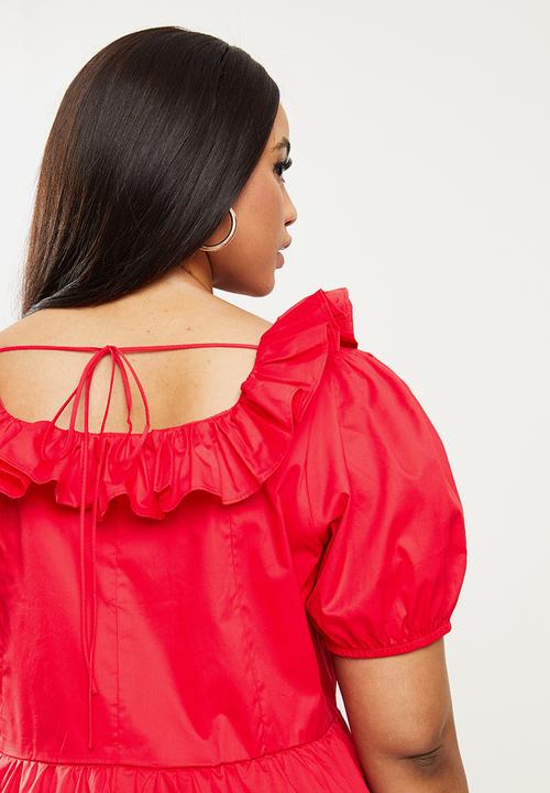 Glamorous - Plus front frill open back dress - red