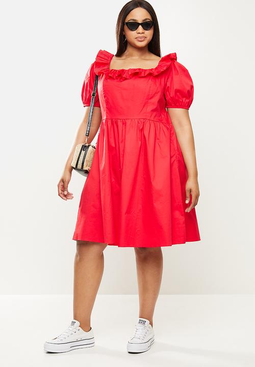 Glamorous - Plus front frill open back dress - red