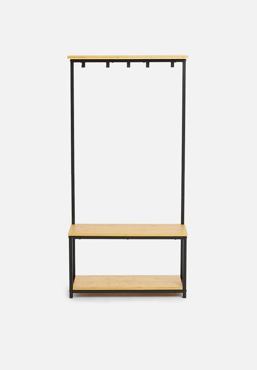 Sixth Floor - Iron cloth rack with bamboo shelves - black