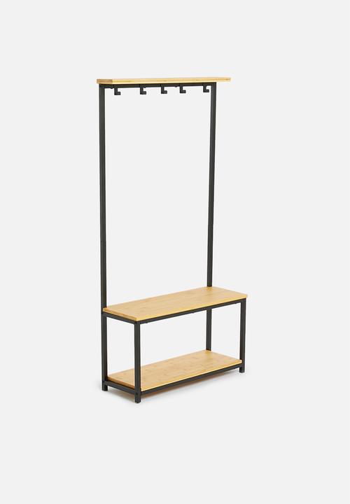 Sixth Floor - Iron cloth rack with bamboo shelves - black