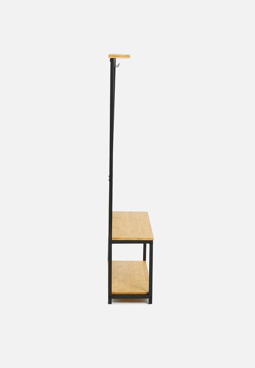 Sixth Floor - Iron cloth rack with bamboo shelves - black