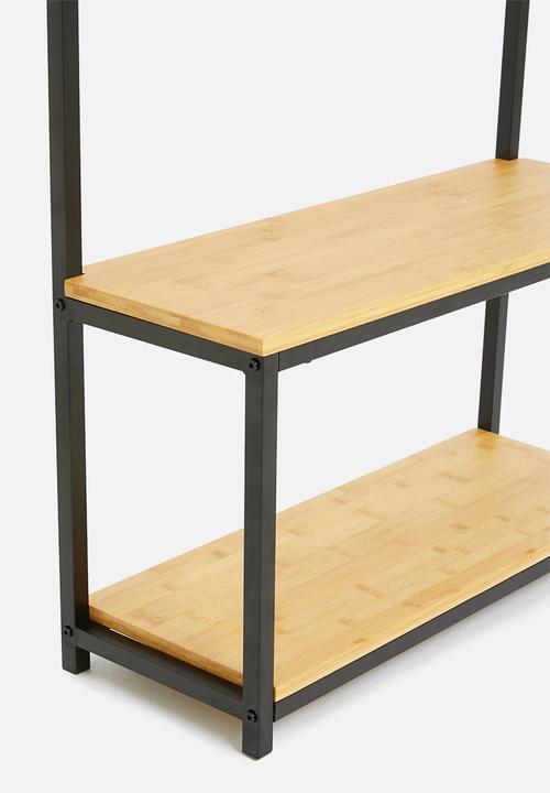 Sixth Floor - Iron cloth rack with bamboo shelves - black