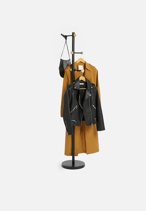 Sixth Floor - Iron coat stand with ash wood hooks - black