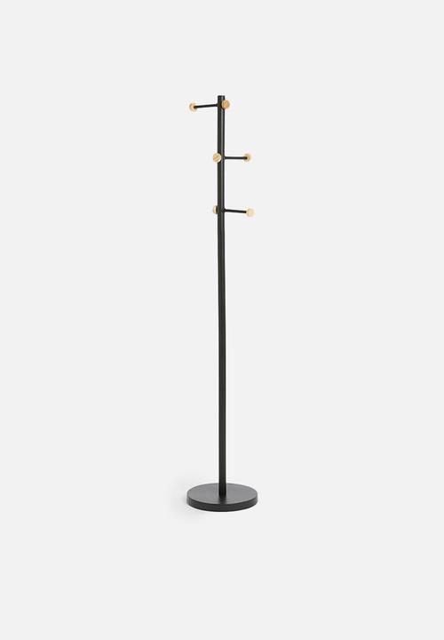 Sixth Floor - Iron coat stand with ash wood hooks - black