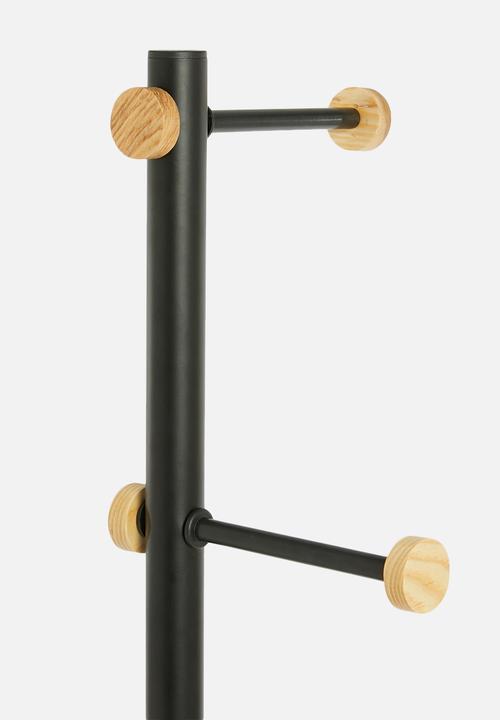 Sixth Floor - Iron coat stand with ash wood hooks - black