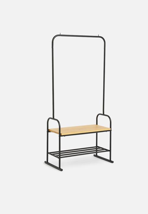 Sixth Floor - Iron clothing rack with bamboo middle shelf - black