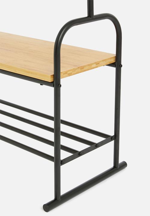 Sixth Floor - Iron clothing rack with bamboo middle shelf - black