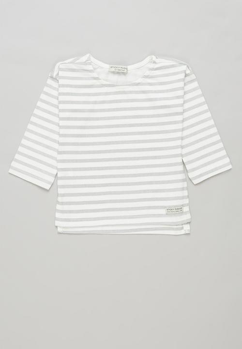 Sticky Fudge - 2 pack dotted stripe tee - grey & orchid