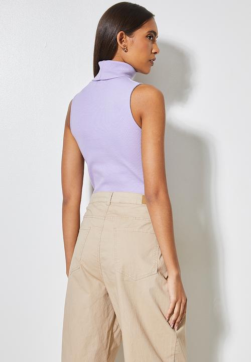 Superbalist - Cotton lycra rib poloneck top - purple