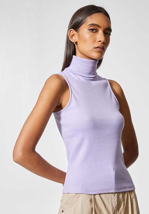 Superbalist - Cotton lycra rib poloneck top - purple