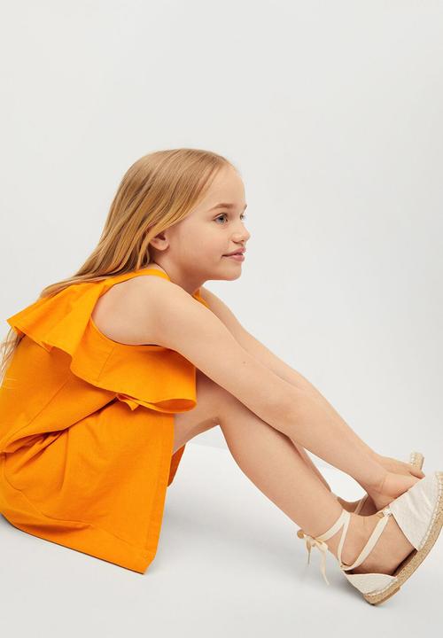 MANGO - Frill cotton dress  - orange