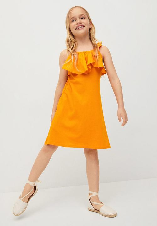 MANGO - Frill cotton dress  - orange