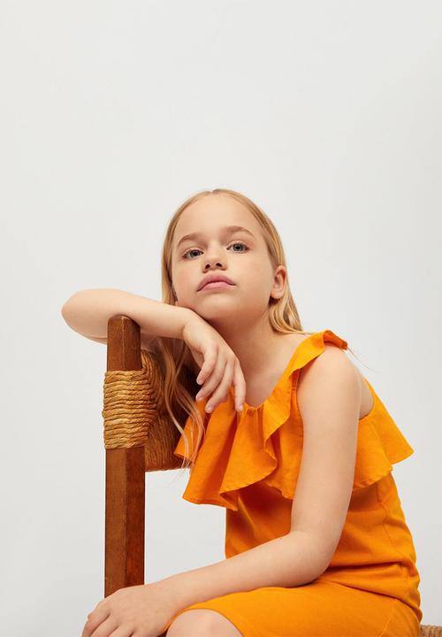 MANGO - Frill cotton dress  - orange