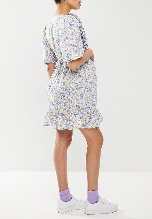 Missguided - Maternity it floral ruffle wrap mini dress - blue