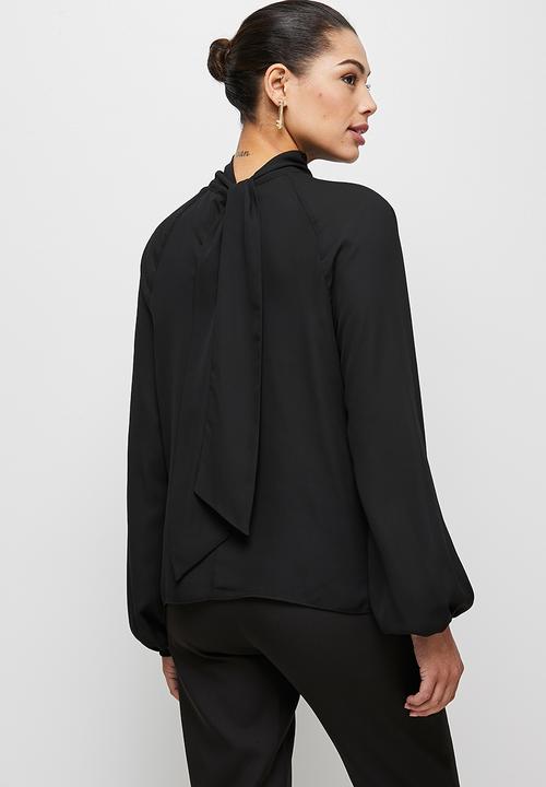 MILLA - Raglan turtle blouse with tie - black