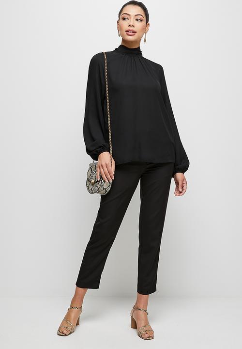 MILLA - Raglan turtle blouse with tie - black