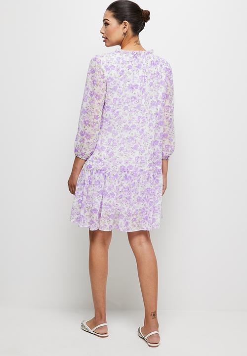 MILLA - Floral drop waist mini dress - Lilac