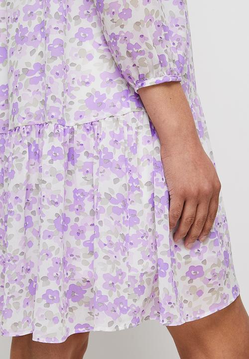 MILLA - Floral drop waist mini dress - Lilac