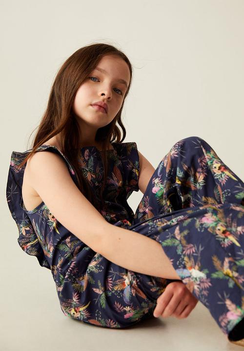 MANGO - Cotton print jumpsuit  - blue