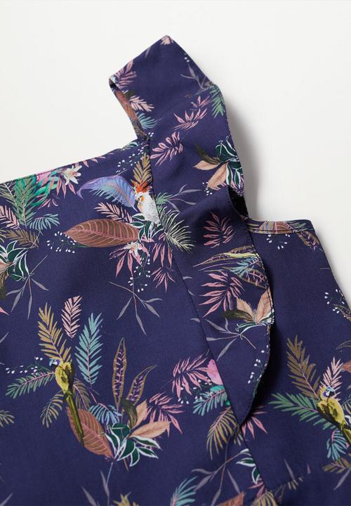 MANGO - Cotton print jumpsuit  - blue