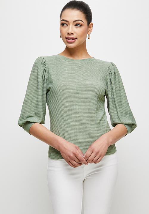edit - Textured bellow sleeve tee - sage